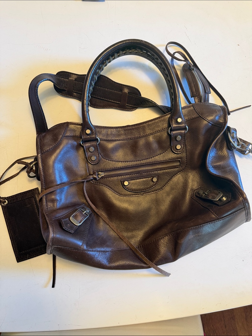 Dark Brown Leather Satchel Handbag
